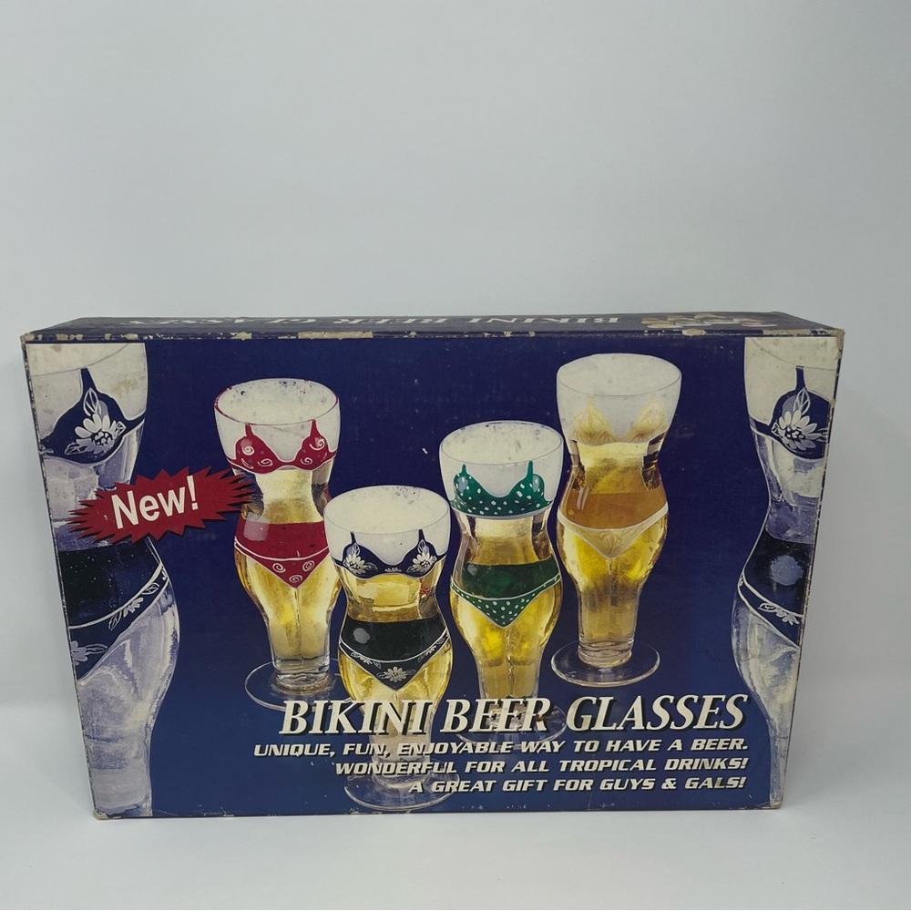 Novelty Torso Shaped  Bikini Beer Glasses Hand Blown Hand Painted Vintage 12oz